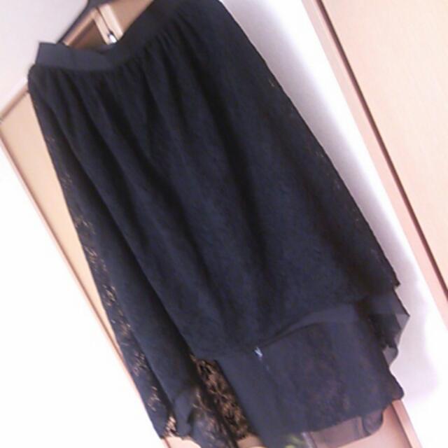 黒のアシメロングスカート レディースのスカート(ロングスカート)の商品写真