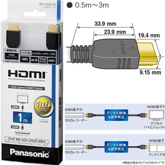 Panasonic(パナソニック)のPanasonic RP-CHE10-K HDMIケーブル スマホ/家電/カメラのテレビ/映像機器(映像用ケーブル)の商品写真