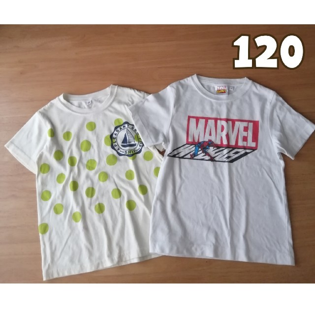 GU(ジーユー)の【120】 半袖シャツ　2枚セット　MARVEL  西松屋 GU　白Tシャツ キッズ/ベビー/マタニティのキッズ服男の子用(90cm~)(Tシャツ/カットソー)の商品写真