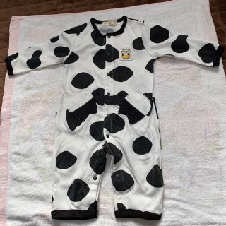 水通しのみ　美品　オーバーオール　カバーオール　牛　cow ホワイト　80(カバーオール)