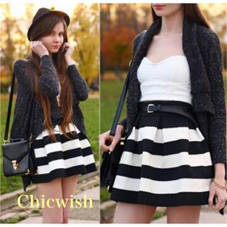 シックウィッシュ(Chicwish)の新品未使用❤︎chicwish❤︎ウエスト楽ちんゴム❤︎ボーダースカート (ミニスカート)