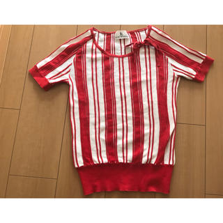 クミキョク(kumikyoku（組曲）)の組曲　赤白リボン半袖カットソー　サイズ2(カットソー(半袖/袖なし))