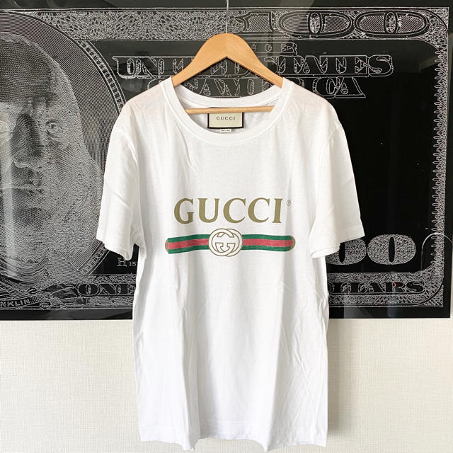 GUCCI 】メンズ ロゴ ウォッシュドオーバーサイズ Tシャツ 白