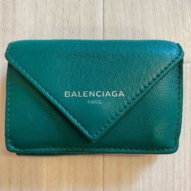Balenciaga - BALENCIAGA ペーパーミニウォレット ミニ財布 グリーンの
