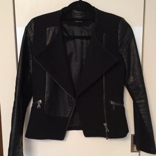 ザラ(ZARA)のZARA ノーカラー ライダース 黒(ライダースジャケット)