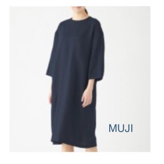 ムジルシリョウヒン(MUJI (無印良品))の無印良品 MUJI  フレンチリネン七分袖ワンピース ネイビーS(ひざ丈ワンピース)