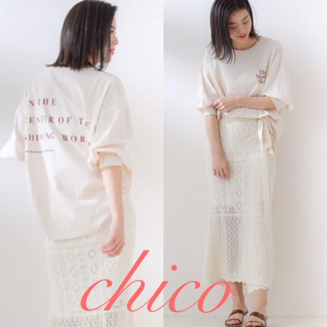 who's who Chico(フーズフーチコ)の再入荷　フーズフーチコ　5分袖BACKプリントビッグT   IVO/RD レディースのトップス(Tシャツ(半袖/袖なし))の商品写真