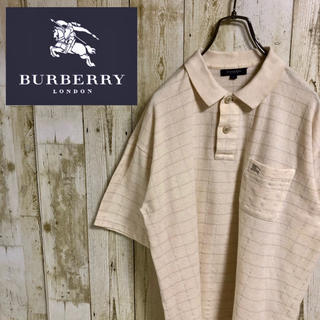 バーバリー(BURBERRY)のバーバリーロンドン 刺繍ロゴ ロゴボタン チェック 半袖ポロシャツ ベージュ L(ポロシャツ)