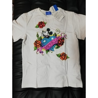 ディズニー(Disney)のミッキーマウス Tシャツ 白 (エド・ハーディー風)(Tシャツ(半袖/袖なし))
