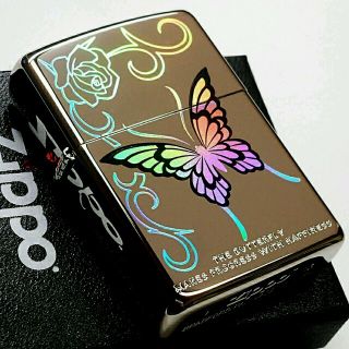 ジッポー(ZIPPO)の♥zippo♥薔薇＆蝶SV♥レインボー♥(タバコグッズ)