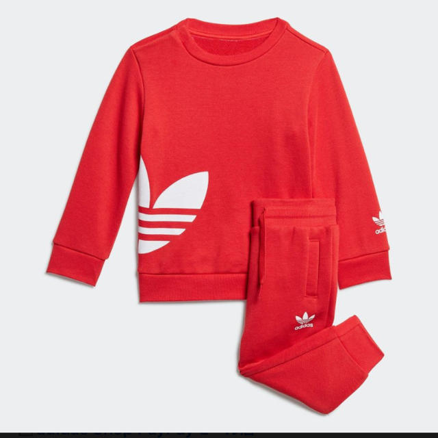 adidas(アディダス)の100 新品 アディダス 長袖 セットアップ スウェット キッズ レッド キッズ/ベビー/マタニティのキッズ服男の子用(90cm~)(Tシャツ/カットソー)の商品写真