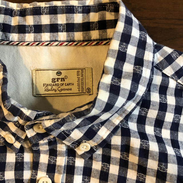 grn(ジーアールエヌ)のgrn ギンガムチェック長袖シャツ　ネイビーxホワイト メンズのトップス(シャツ)の商品写真