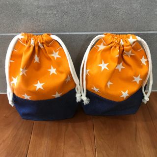 星柄☆巾着袋　オレンジ(外出用品)