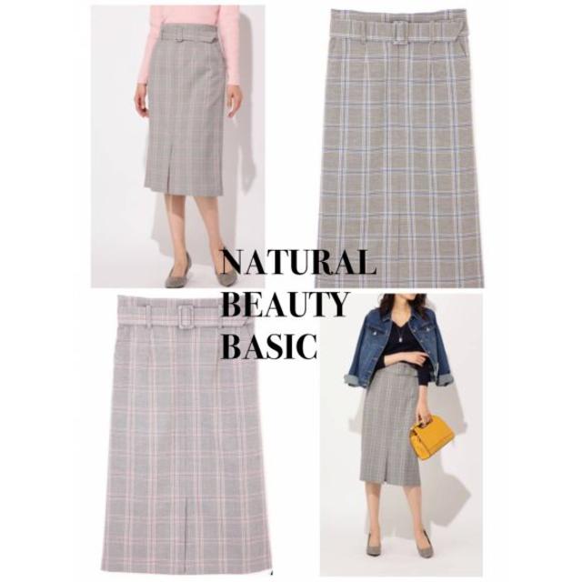 NATURAL BEAUTY BASIC(ナチュラルビューティーベーシック)のNATURAL BEAUTY BASIC　ベルト付チェック スカート レディースのスカート(ひざ丈スカート)の商品写真
