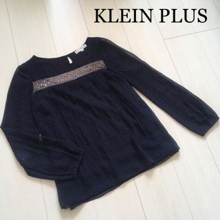 クランプリュス(KLEIN PLUS)のクランプリュス　紺　ドット柄　シフォンブラウス(カットソー(長袖/七分))