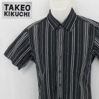 タケオキクチ(TAKEO KIKUCHI)の【TAKEO KIKUCHI】 美品 タケオキクチ ブラックストライプ半袖シャツ(シャツ)