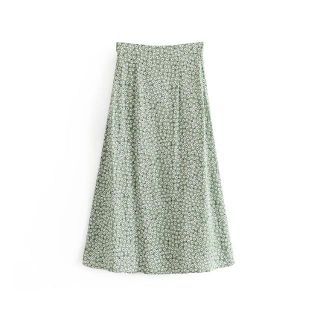 ザラ(ZARA)の1599＊S/S グリーン 花柄 フレアスカート  (ひざ丈スカート)