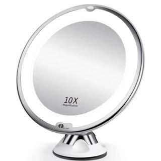10倍拡大鏡 化粧 LED化粧鏡 浴室用鏡 360度回転 吸盤ロックスタンド(卓上ミラー)