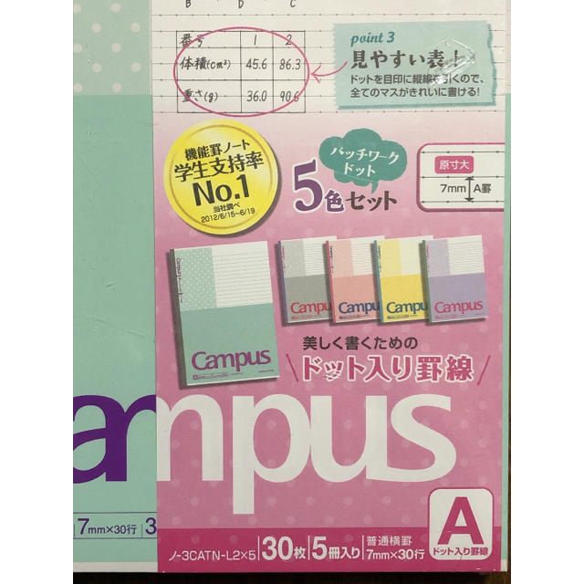 コクヨ(コクヨ)のキャンパスノート5冊入り A普通横罫7mm×30行　30枚 未使用 送料込み  インテリア/住まい/日用品の文房具(ノート/メモ帳/ふせん)の商品写真