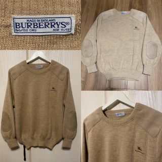 バーバリー(BURBERRY)のイングランド製レア☆バーバリー レザーパッチ ウール ニット(ニット/セーター)