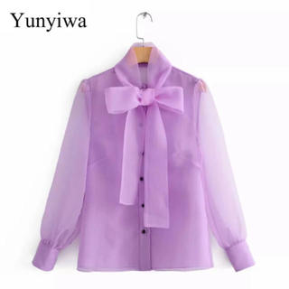 ザラ(ZARA)の♡ purple see-through blouse ♡(シャツ/ブラウス(長袖/七分))