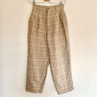 ビームス(BEAMS)のヨーロッパビンテージ　ウール　スラックス　チェックパンツ　ブラウン(カジュアルパンツ)