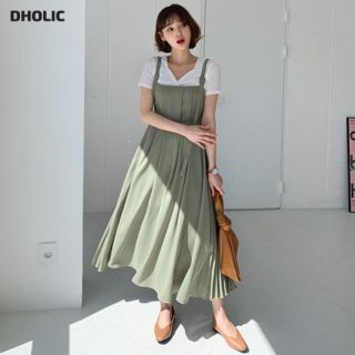 ディーホリック(dholic)の新品未使用＊DHOLIC タックスリーブレスワンピース グリーン(ロングワンピース/マキシワンピース)