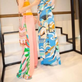 美品】EMILIO PUCCI レースドッキングワンピース 膝丈 ブルー 42-