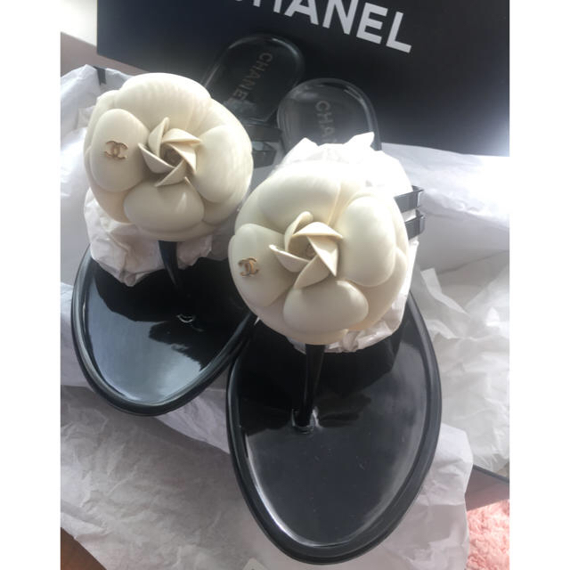 CHANEL ビーチサンダル トングサンダル 39 24.5～25cm 黒