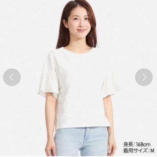 ユニクロ(UNIQLO)の新品タグ付☆ユニクロ　フリルブラウスT 白　チェスティ　エムプルミエ　トッカルネ(シャツ/ブラウス(半袖/袖なし))