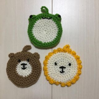 アクリルたわし 動物3個セット☆ハンドメイド (キッチン小物)