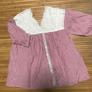 ダブルクローゼット(w closet)のダブルクローゼット    ヒッコリーレース付きブラウス(シャツ/ブラウス(半袖/袖なし))