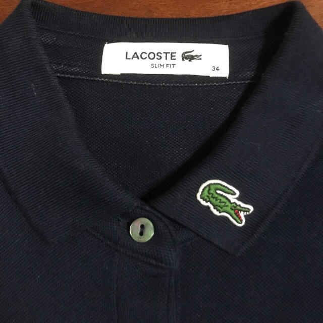 LACOSTE(ラコステ)の【古着】LACOSTE レディース 五分袖比翼ポロシャツ ネイビー レディースのトップス(ポロシャツ)の商品写真