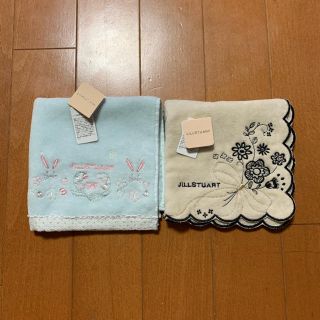 ジルスチュアート(JILLSTUART)の新品☆ ジルスチュアートの鈴蘭うさぎ＆お花リボンのタオルハンカチ２枚組(ハンカチ)