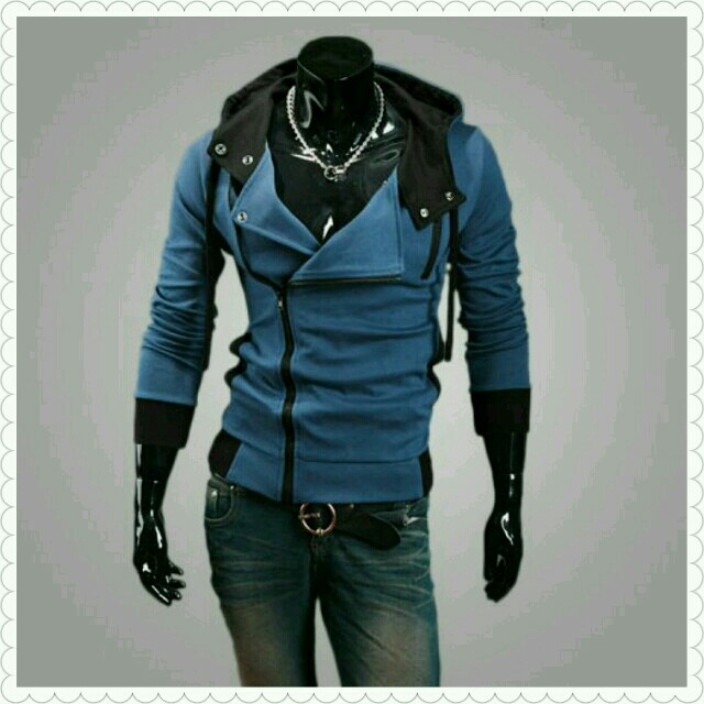 ライダース　フード付きデザインパーカー メンズのジャケット/アウター(ライダースジャケット)の商品写真