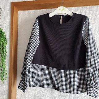 ザラ(ZARA)のZARA　ギンガムチェック切り替えトップス(シャツ/ブラウス(長袖/七分))