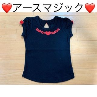 アースマジック(EARTHMAGIC)の美品★アースマジック★リボン付き半袖Ｔシャツ★黒90-95(Tシャツ/カットソー)