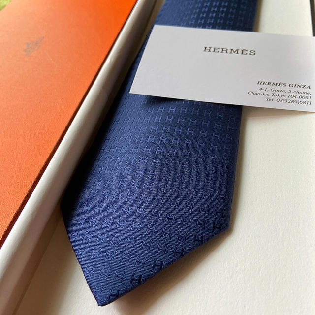 【美品】HERMES/エルメス　ネクタイ　ブルー