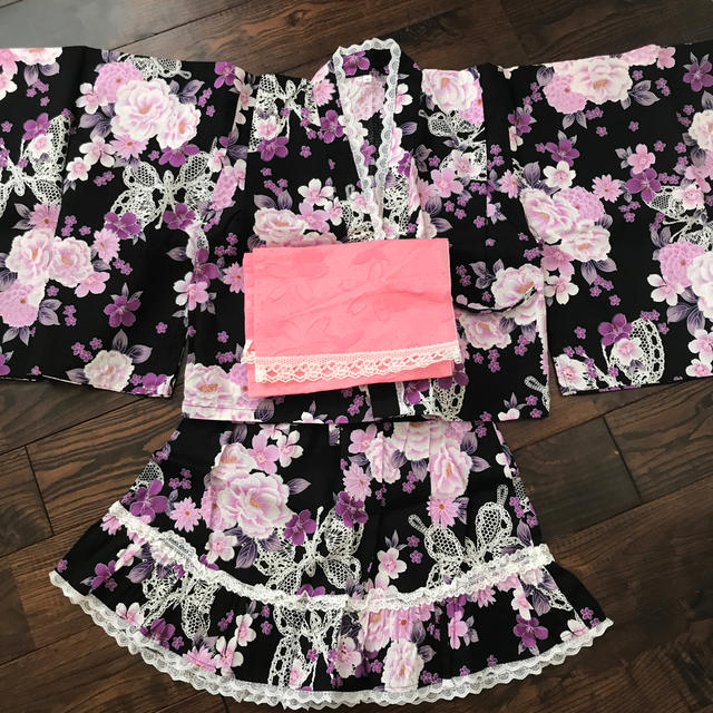 甚平 スカート 帯付き キッズ/ベビー/マタニティのキッズ服女の子用(90cm~)(甚平/浴衣)の商品写真