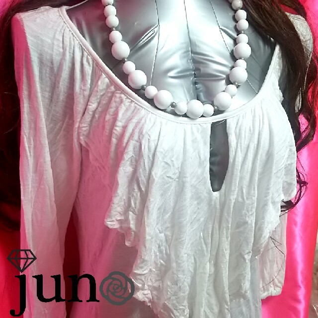 EGOIST(エゴイスト)のエゴイスト ドレープ フリル 七分袖 コクーン ワンピース 白 ホワイト レディースのワンピース(ミニワンピース)の商品写真