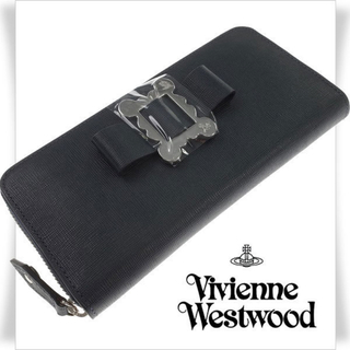 ヴィヴィアンウエストウッド(Vivienne Westwood)のヴィヴィアンウエストウッド 牛革 ラウンドファスナー 長財布 リボン 紺 (財布)