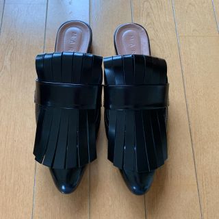 マルニ(Marni)のマルニ　MARNI フリンジ革パンプス 黒　38(サンダル)