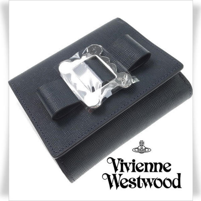 Vivienne Westwood(ヴィヴィアンウエストウッド)のヴィヴィアンウエストウッド 牛革二つ折り 財布 リボン 紺 レディースのファッション小物(財布)の商品写真