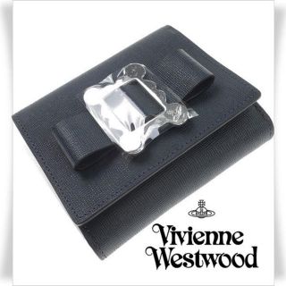 ヴィヴィアンウエストウッド(Vivienne Westwood)のヴィヴィアンウエストウッド 牛革二つ折り 財布 リボン 紺(財布)