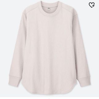 ユニクロ(UNIQLO)のライトグレーリブクルーネック、ホワイトブラウス(Tシャツ(長袖/七分))