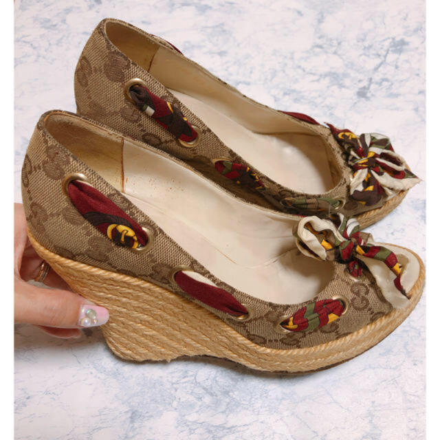 GUCCI GG スカーフ シグネチャー ジュートサンダル - recantolarfeliz