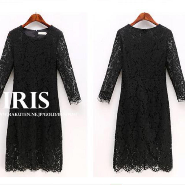 【新品未使用】IRIS ブラックレースワンピース  Lサイズ レディースのワンピース(ひざ丈ワンピース)の商品写真