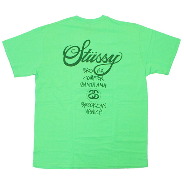 STUSSY ステューシー ワールドツアープリントTシャツ ライトグリーン緑