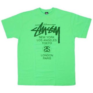 ステューシー(STUSSY)のSTUSSY ステューシー ワールドツアープリントTシャツ ライトグリーン緑(Tシャツ/カットソー(半袖/袖なし))