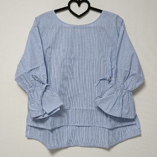 ダブルクローゼット(w closet)の〈新品〉Wears inc W ストライプ ボリュームパフ 七分袖 ブラウス(シャツ/ブラウス(長袖/七分))